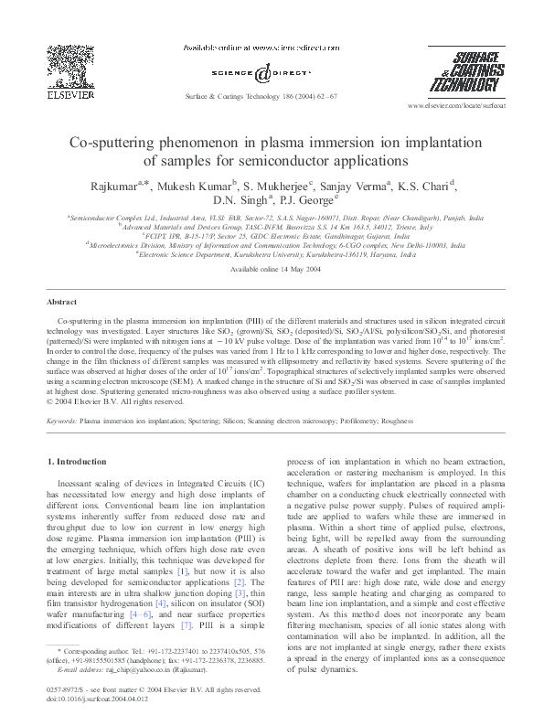 (PDF) Co-sputtering phenomenon in plasma immersion ion implantation of ...