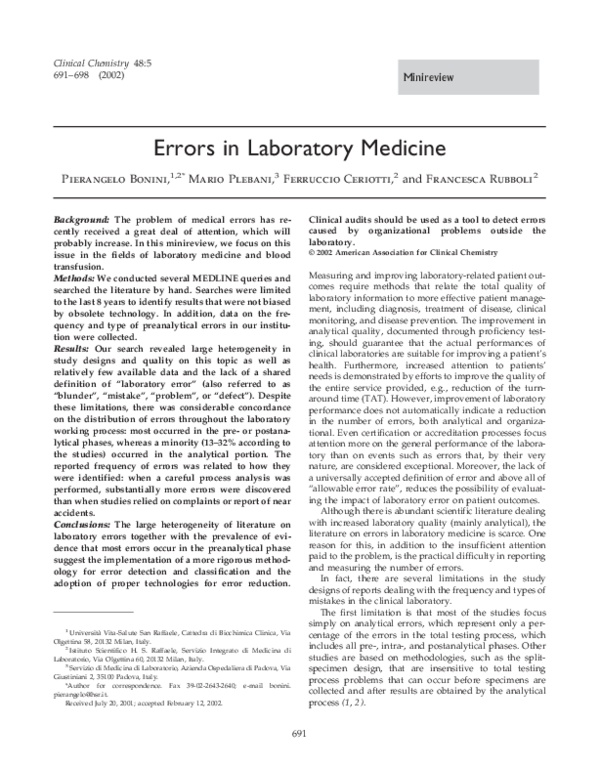 (PDF) Errors in Laboratory Medicine