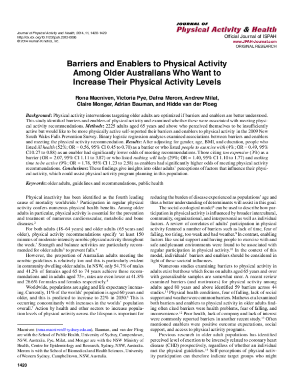(PDF) Barriers and enablers to physical activity among older ...
