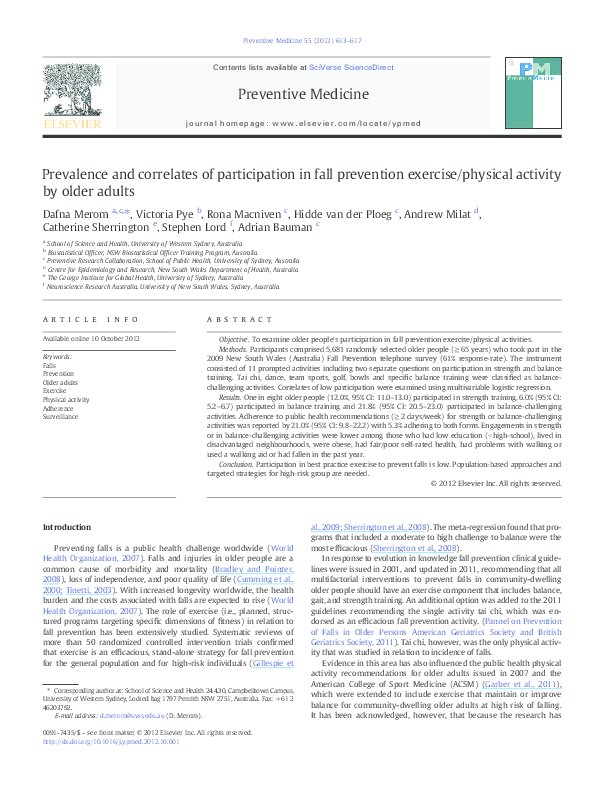 (PDF) Prevalence and correlates of participation in fall prevention ...