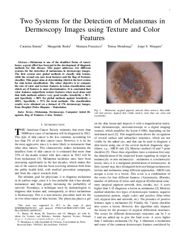 (PDF) Two systems for the detection of melanomas in dermoscopy images ...