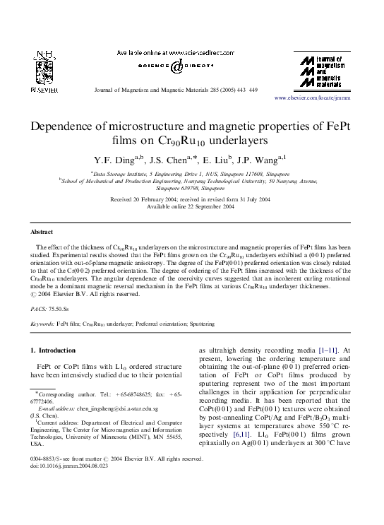 (PDF) Dependence of microstructure and magnetic properties of FePt ...