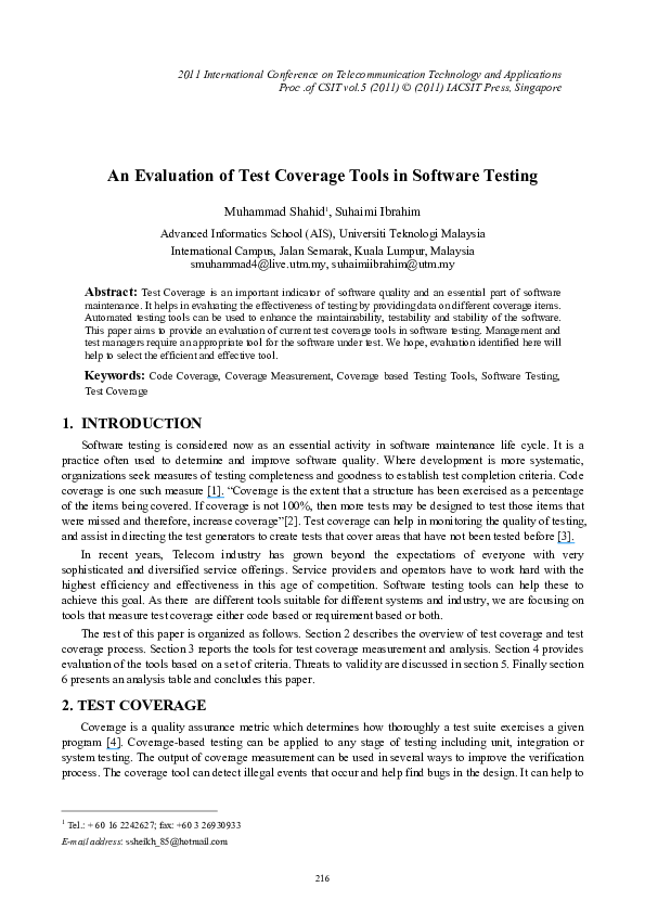 (PDF) An Evaluation of Test Coverage Tools in Software Testing