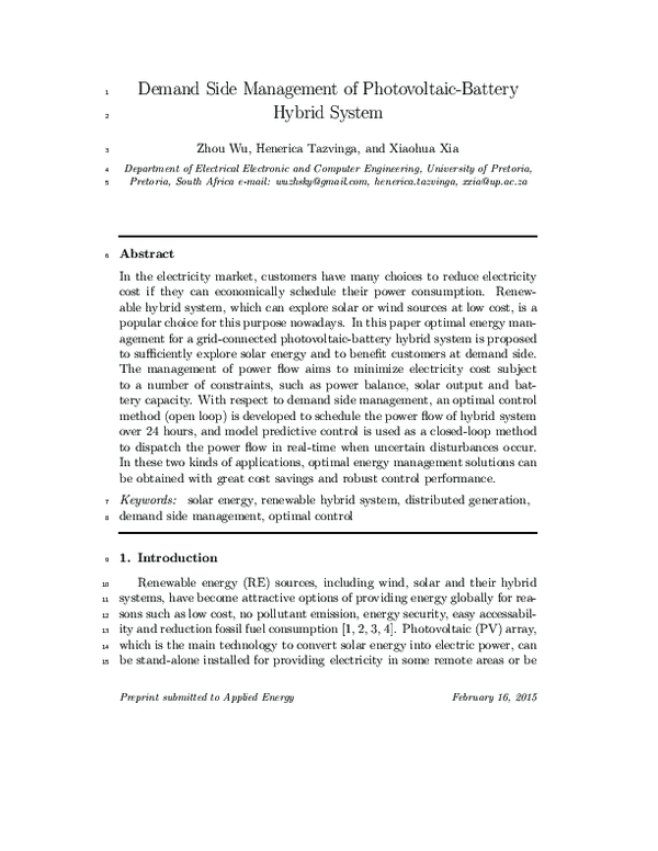 (PDF) Demand side management of photovoltaic-battery hybrid system
