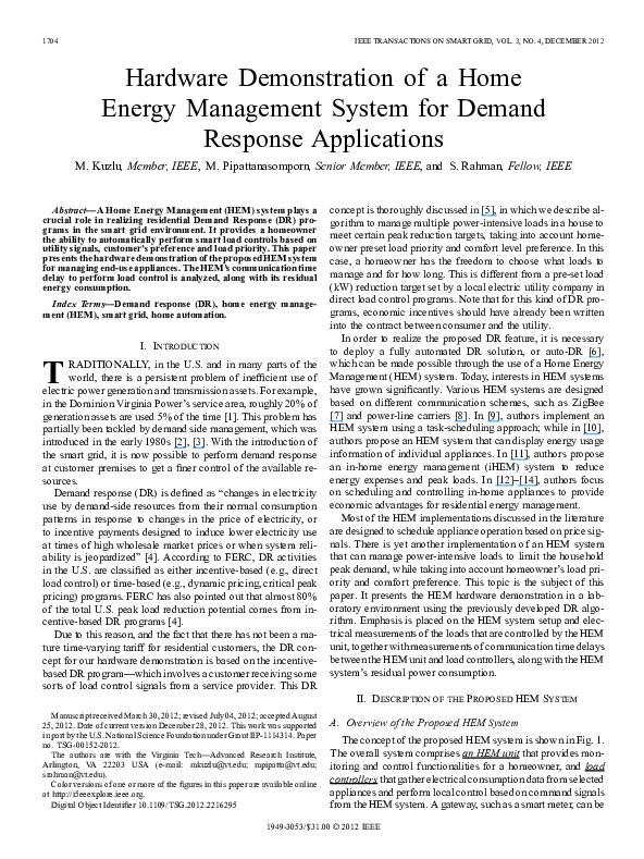(PDF) Hardware Demonstration of a Home Energy Management System for ...
