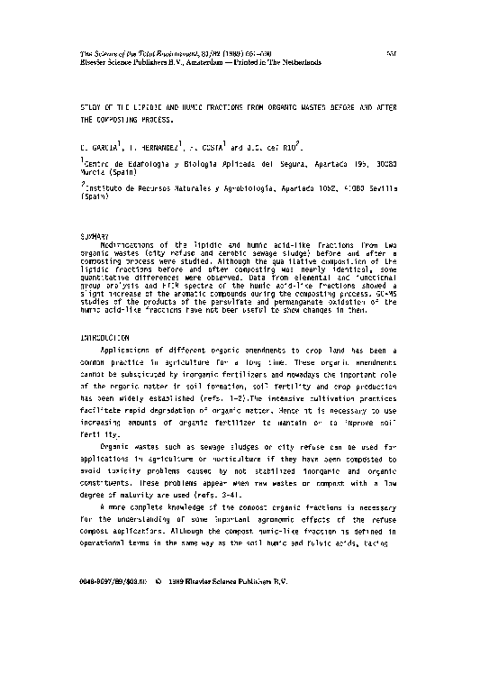 (PDF) Study of the lipidic and humic fractions from organic wastes ...