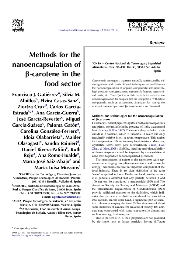 (PDF) Methods for the nanoencapsulation of β-carotene in the food sector