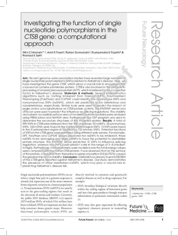 (PDF) Investigating the function of single nucleotide polymorphisms in ...