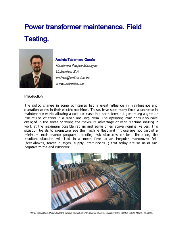 (PDF) Power transformer maintenance. Field Testing Frank NYASULU