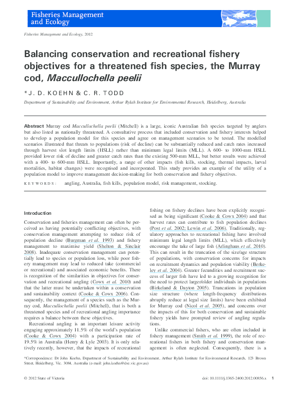 (PDF) Balancing conservation and recreational fishery objectives for a ...