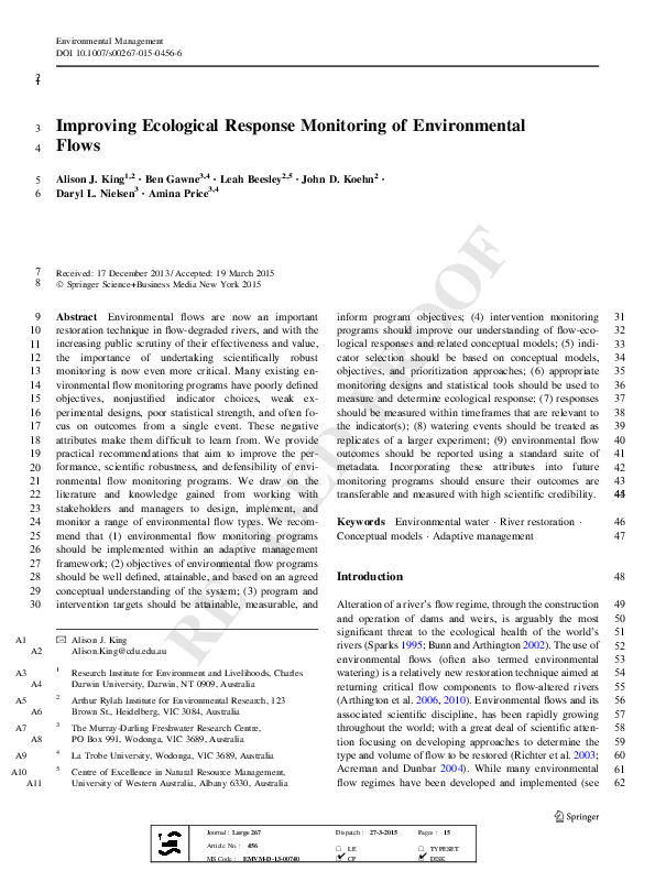 (PDF) Improving Ecological Response Monitoring of Environmental Flows