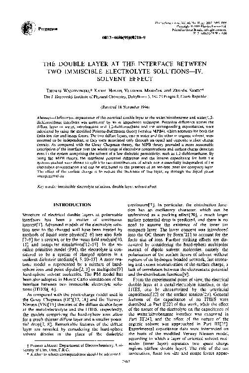 (PDF) The double layer at the interface between two immiscible electrolyte solutions—IV. Solvent