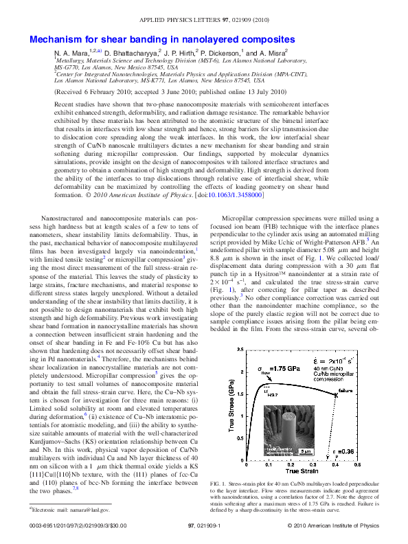 (PDF) Mechanism for shear banding in nanolayered composites Dhriti