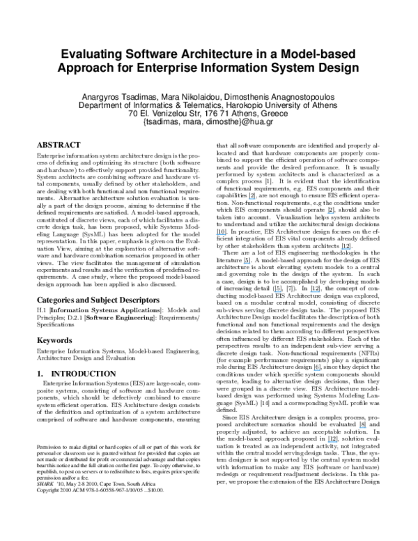 (PDF) Evaluating software architecture in a model-based approach for ...