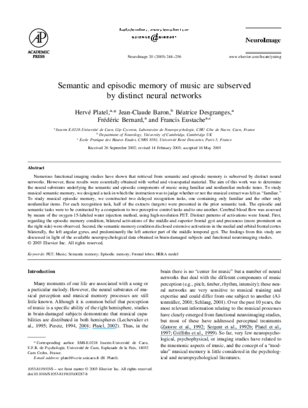 (PDF) Semantic and episodic memory of music are subserved by distinct ...