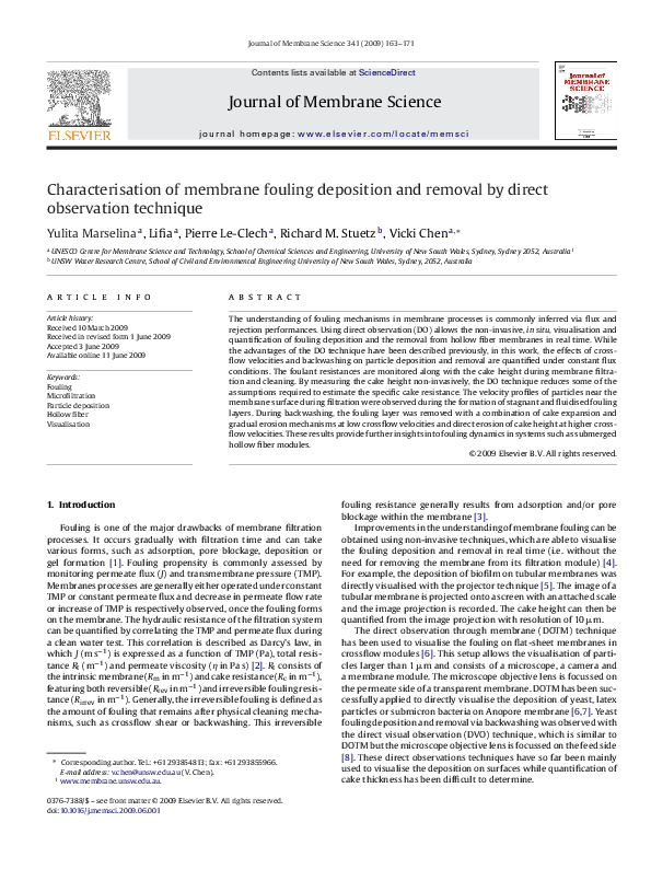 (PDF) Characterisation of membrane fouling deposition and removal by ...