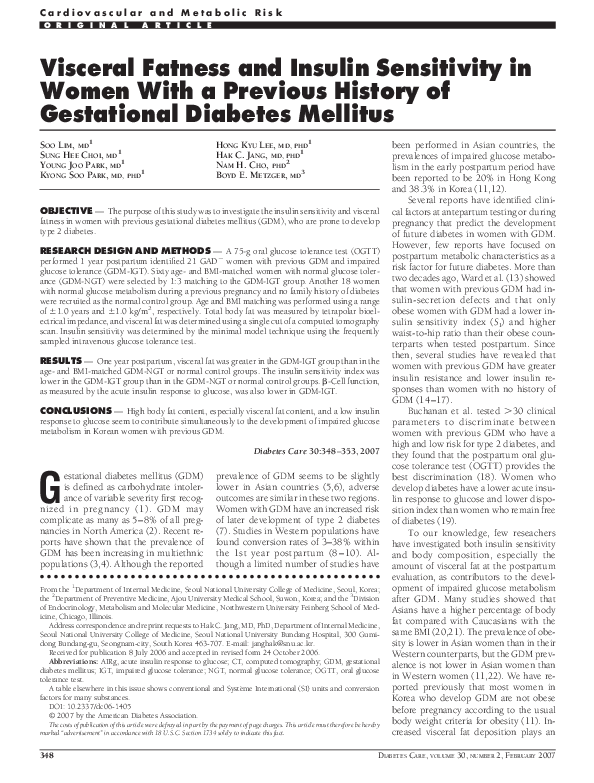 (PDF) Visceral fatness and insulin sensitivity in women with a previous ...