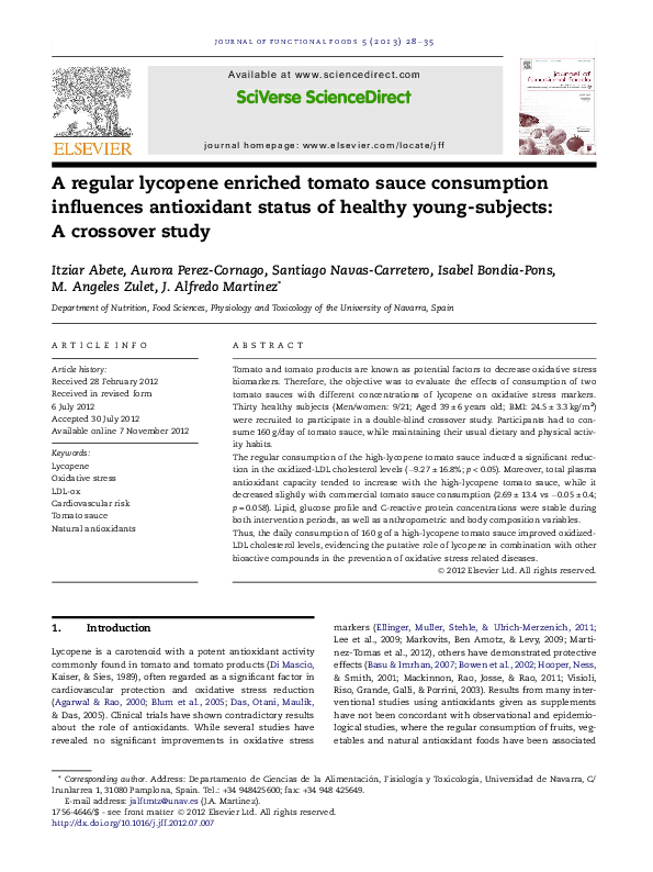 (PDF) A regular lycopene enriched tomato sauce consumption influences