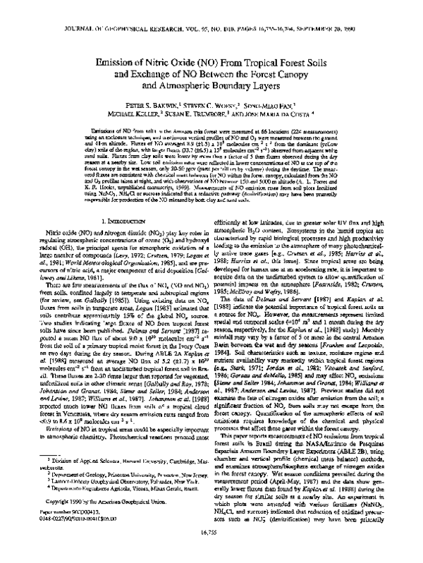(PDF) Emission of nitric oxide (NO) from tropical forest soils and ...