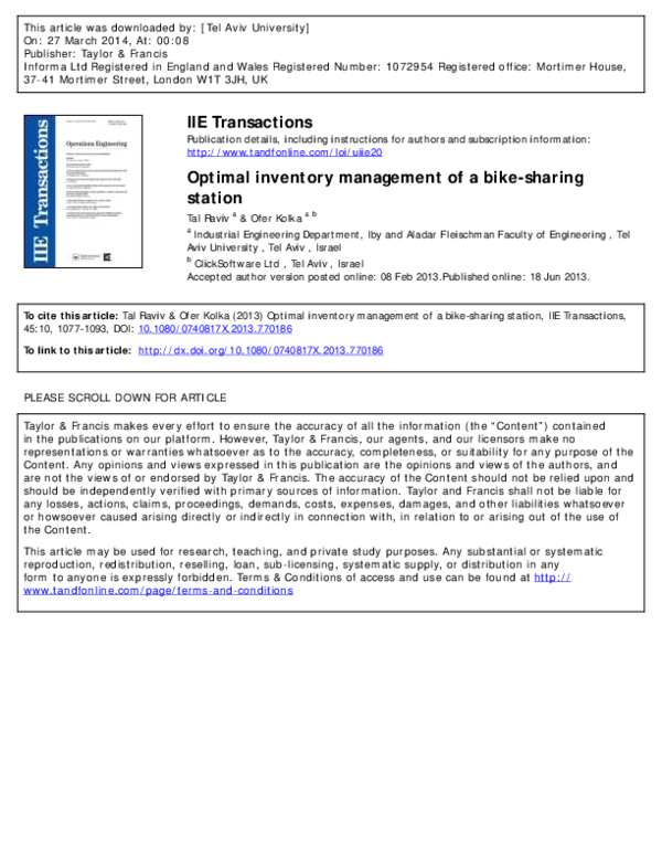 (PDF) Optimal Inventory Management of a Bike-Sharing Station