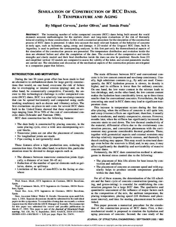 (PDF) SIMULATION OF CONSTRUCTION OF RCC DAMS. I: TEMPERATURE AND AGING