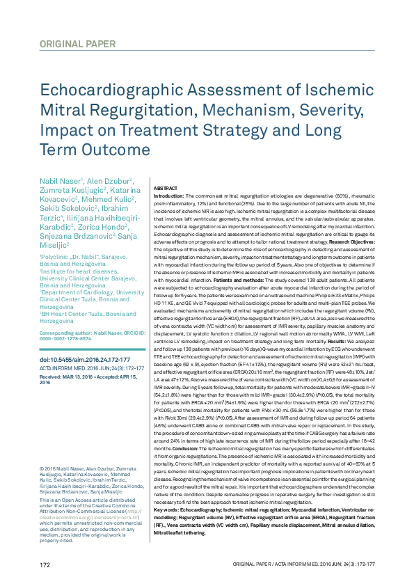 (PDF) Echocardiographic Assessment of Ischemic Mitral Regurgitation ...