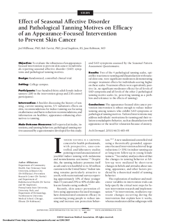 (PDF) Effect of Seasonal Affective Disorder and Pathological Tanning