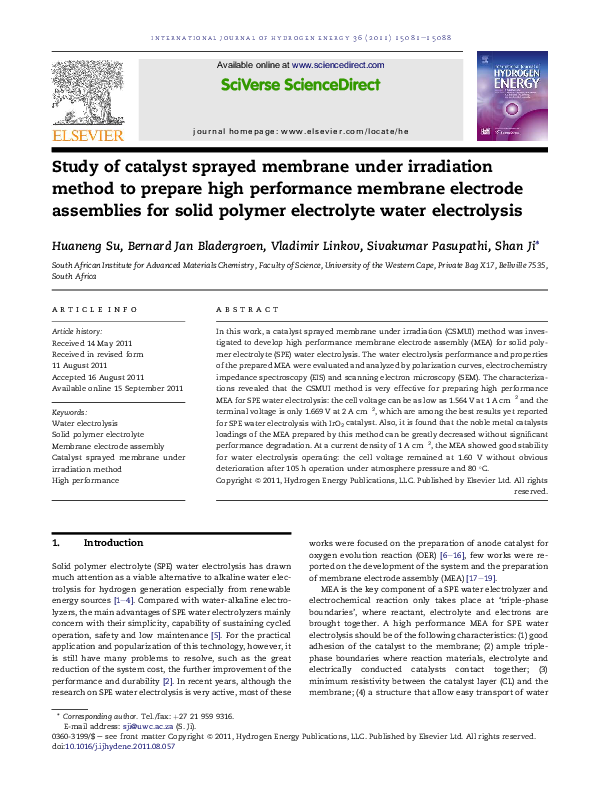 (PDF) Study of catalyst sprayed membrane under irradiation method to ...