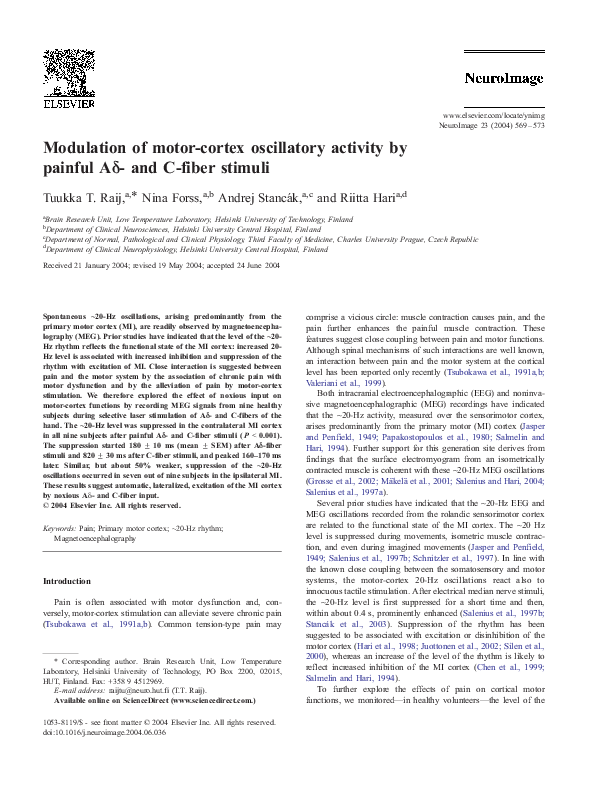 (PDF) Modulation of motor-cortex oscillatory activity by painful Aδ ...