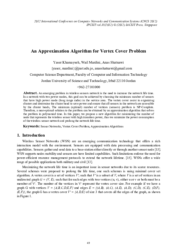 (PDF) An Approximation Algorithm for Vertex Cover Problem