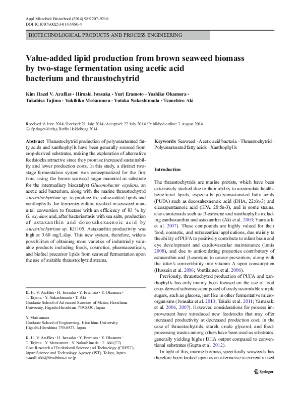 (PDF) Value-added lipid production from brown seaweed biomass by two ...
