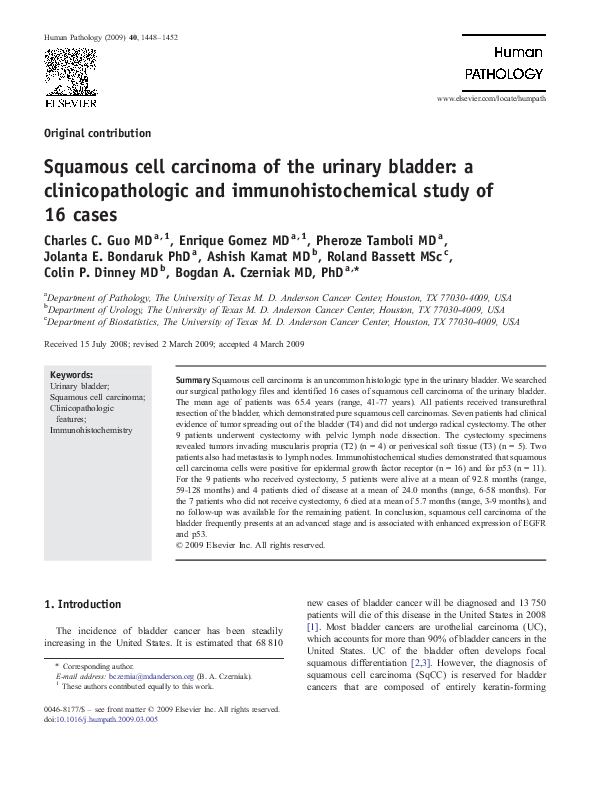 (PDF) Squamous cell carcinoma of the urinary bladder: a ...