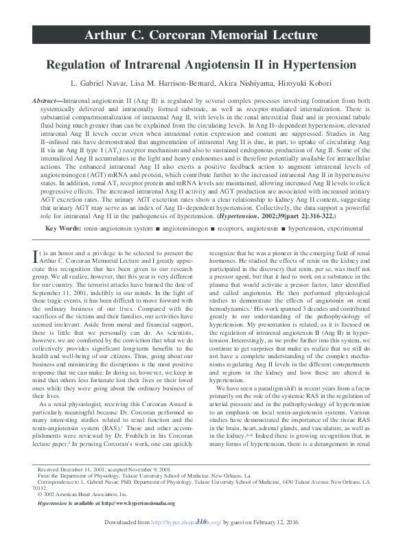 (PDF) Regulation of Intrarenal Angiotensin II in Hypertension
