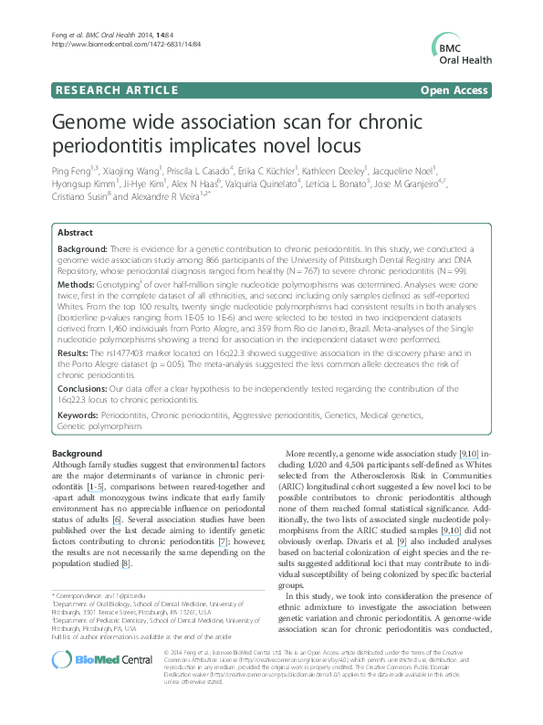 (PDF) Genome wide association scan for chronic periodontitis implicates ...