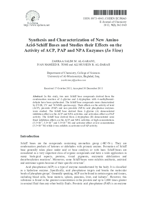 (PDF) Synthesis and Characterization of New Amino Acid-Schiff Bases and ...