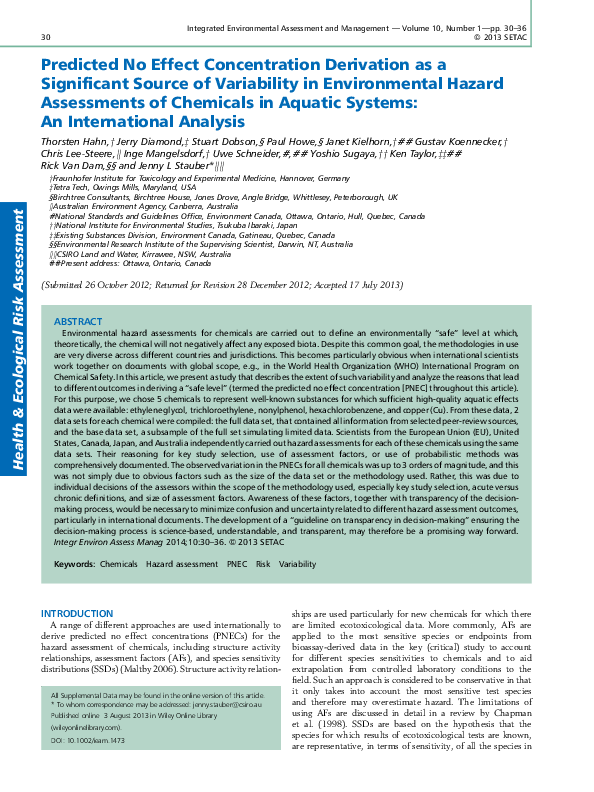 (PDF) Predicted no effect concentration derivation as a significant