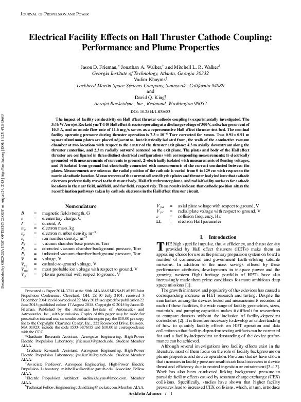 (PDF) Electrical Facility Effects on Hall Thruster Cathode Coupling ...