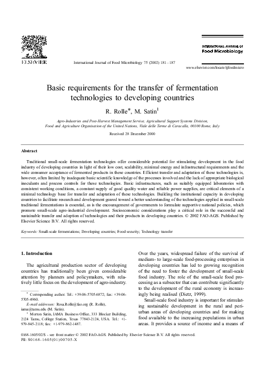 (PDF) Basic requirements for the transfer of fermentation technologies