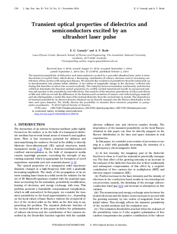 (PDF) Transient optical properties of dielectrics and semiconductors ...