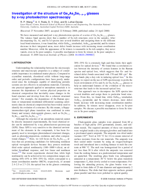 (PDF) Investigation of the structure of Ge x As y Se 1-xy glasses by x ...