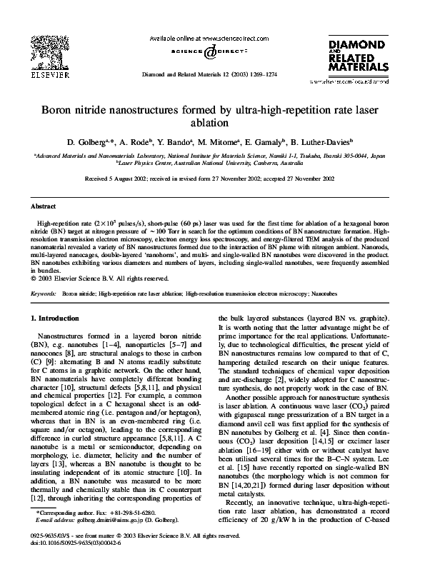 (PDF) Boron nitride nanostructures formed by ultrahighrepetition rate
