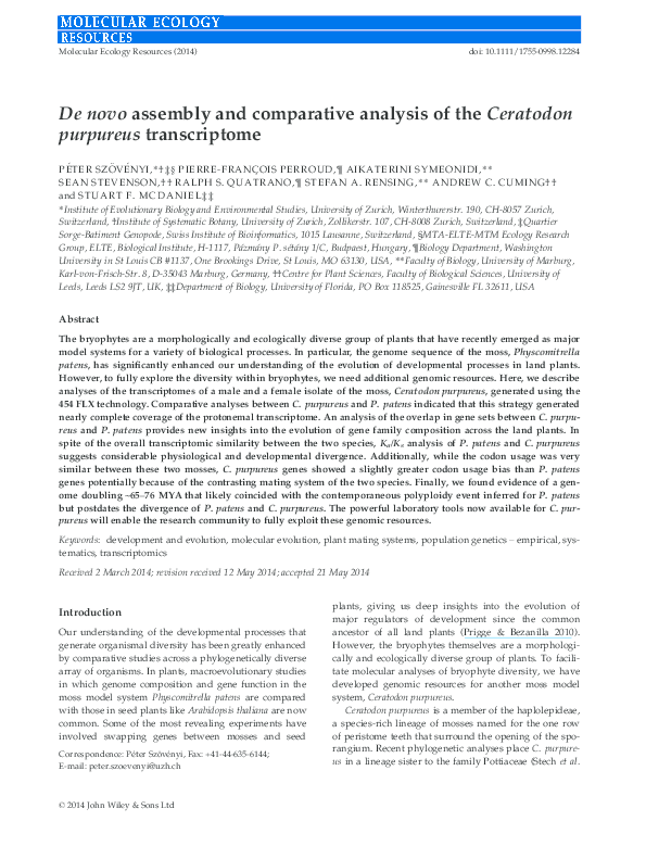 (PDF) De novo assembly and comparative analysis of the Ceratodon ...