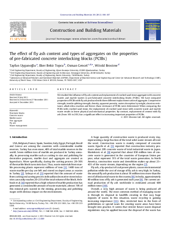 (PDF) The effect of fly ash content and types of aggregates on the ...