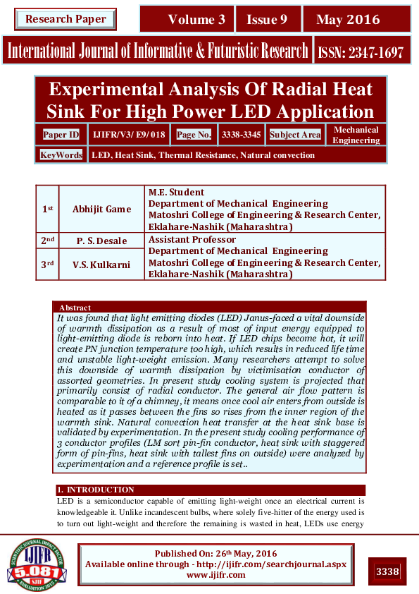 (PDF) IJERTDesign and Analysis of a Heat Sink for a High Power LED