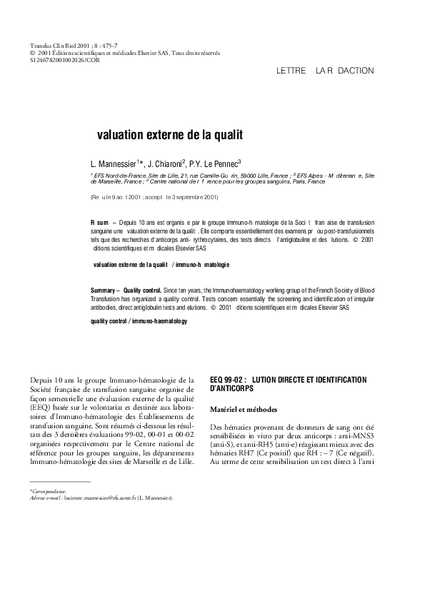 (PDF) Quality control | Évaluation externe de la qualité