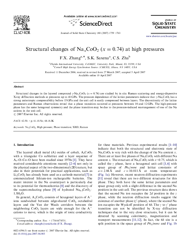 (PDF) Structural changes of NaxCoO2 (x=0.74) at high pressures