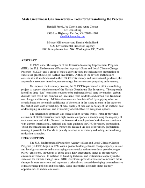 (PDF) State Greenhouse Gas Inventories - Tools for Streamlining the Process