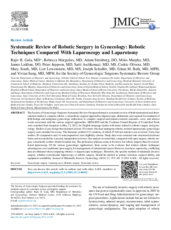 (PDF) Systematic Review of Robotic Surgery in Gynecology: Robotic ...