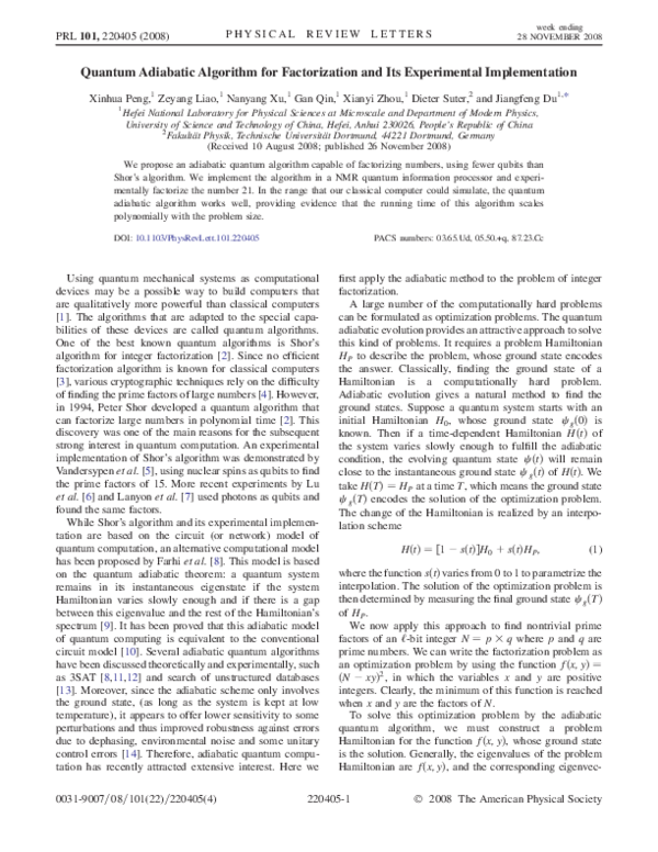 (PDF) Quantum adiabatic algorithm for factorization and its ...
