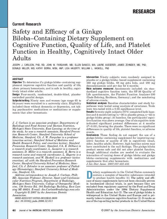 (PDF) Safety and Efficacy of a Ginkgo Biloba–Containing Dietary ...
